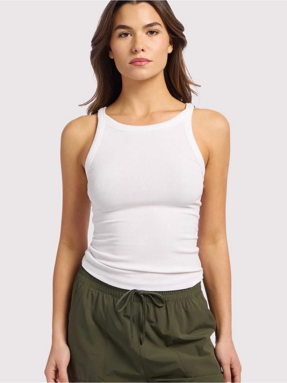 Nuuds White Slinky Rib Racer Tank